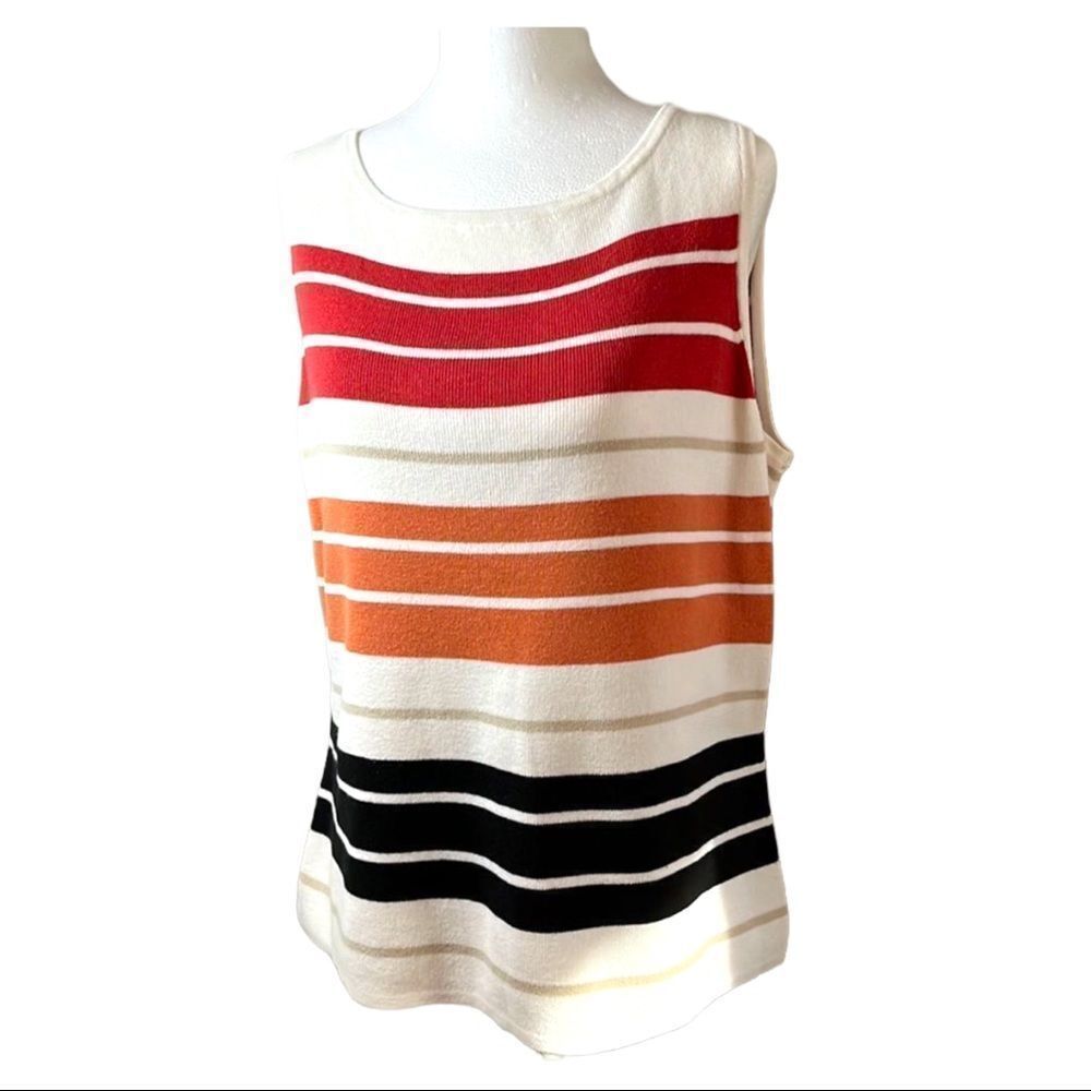GEOFFREY Beene pullover tank sweater Horizontal stripes in sunset colors size m
